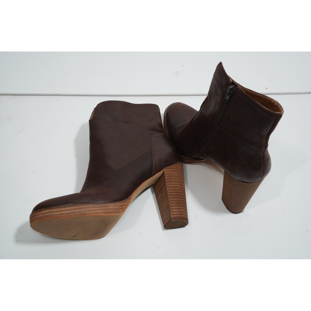 Lucky Brand Brown Leather Ankle Boots Women's 10 Stacked Heel Y2K